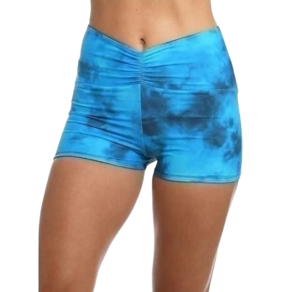 NWT Citrus Blue Tie-Dye Ruched Boy Short Swim Bottom Size Small - Picture 1 of 4